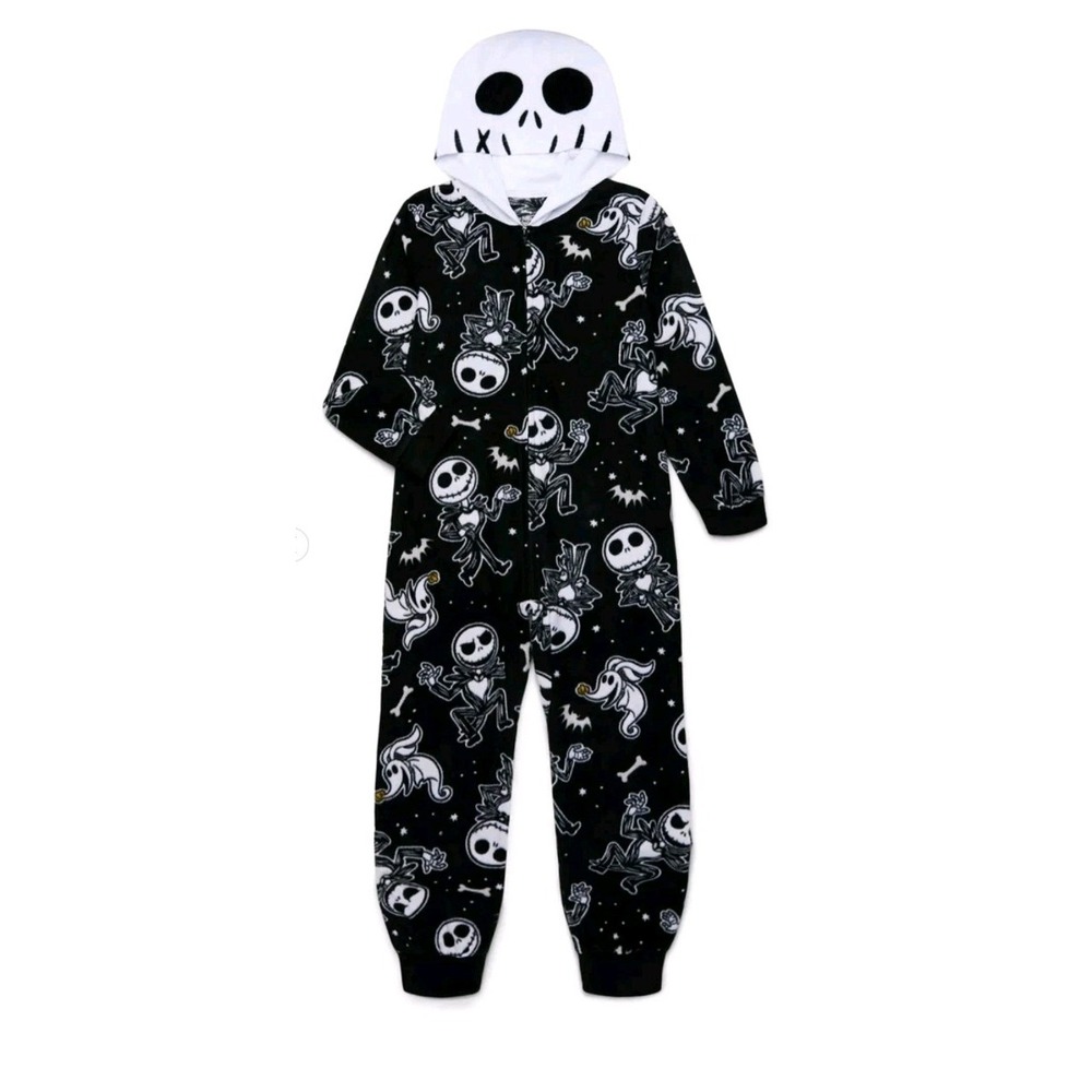 Nightmare Before Christmas Boys Jack Skellington Pajama Union Suit Hood Size 4/5